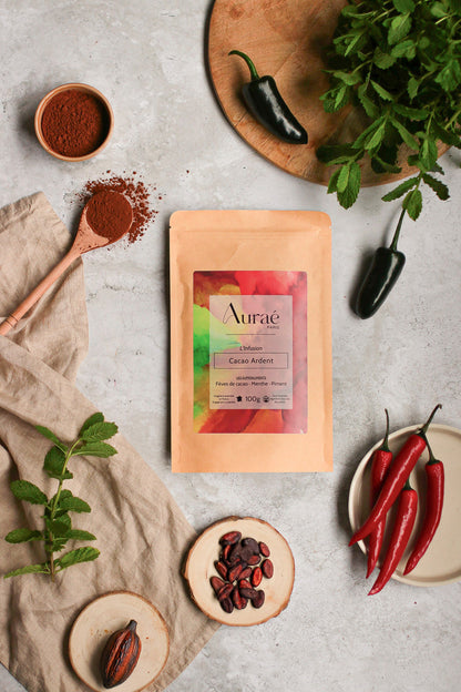 Cacao Ardent 100g - Infusion Feves de Cacao, Menthe, Piment
